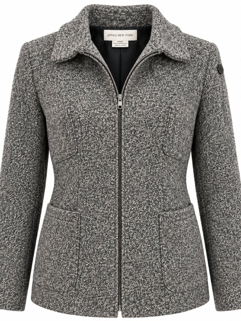 Jones New York Virgin Wool Gray Tweed Jacket 14 Heritage Quiet Luxury
